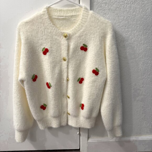 Anthropologie Sweaters - Korean brand fuzzy sweater - red cherry cardigan
